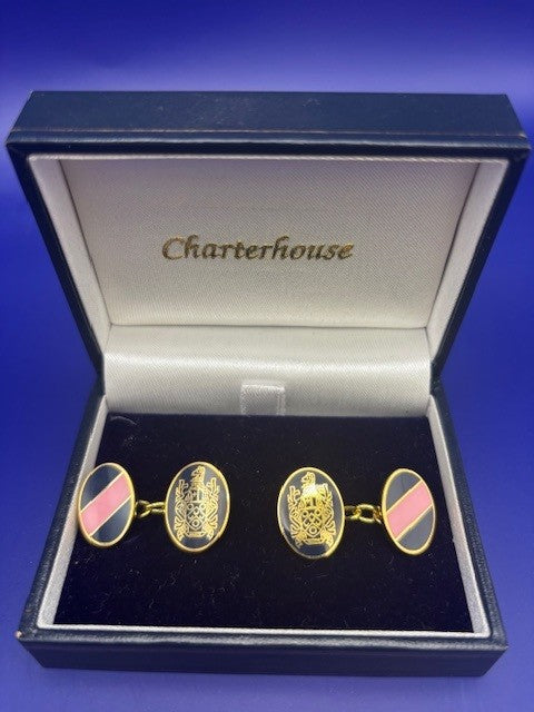 Enamelled Charterhouse Cufflinks - Navy & Pink