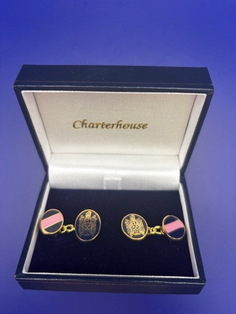 Enamelled Charterhouse Cufflinks - Navy & Pink