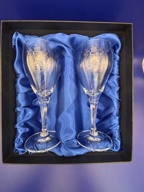 Crested Pair of Wine Glasses